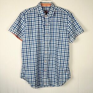 Robert Graham Shirt Men L Tailored Fit Blue Gingham Checkered Short Sleeve Smart